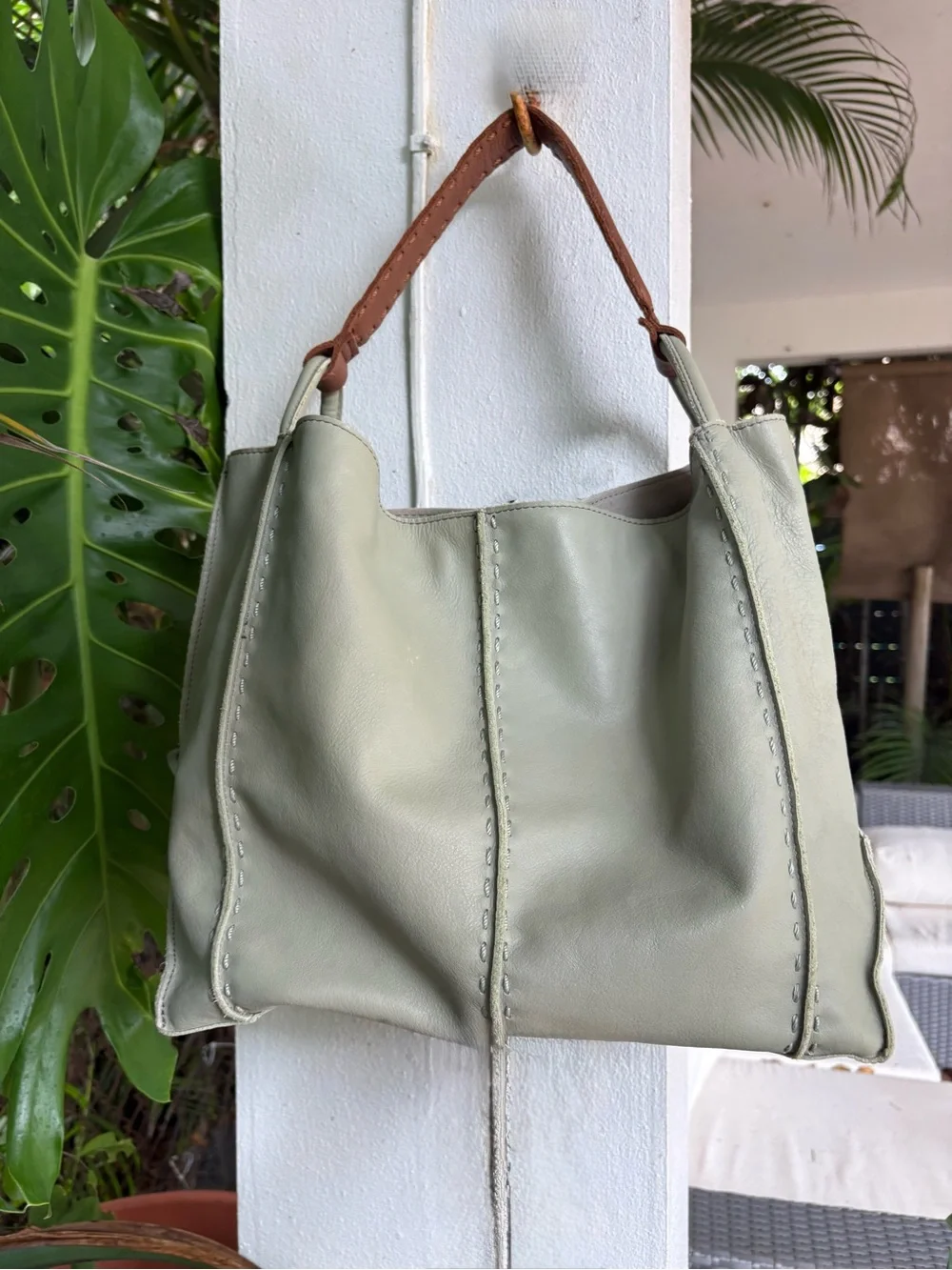 The Sak Los Feliz Meadow Green Large Leather Hobo Bag with Wristlet